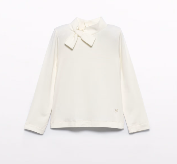 Cream Turtleneck with Bow Tie