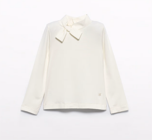 Cream Turtleneck with Bow Tie