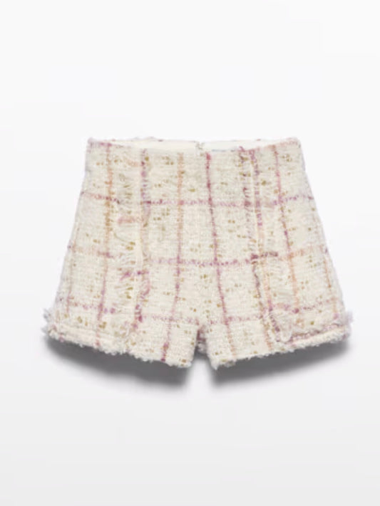 Ivory Checked Tweed Shorts