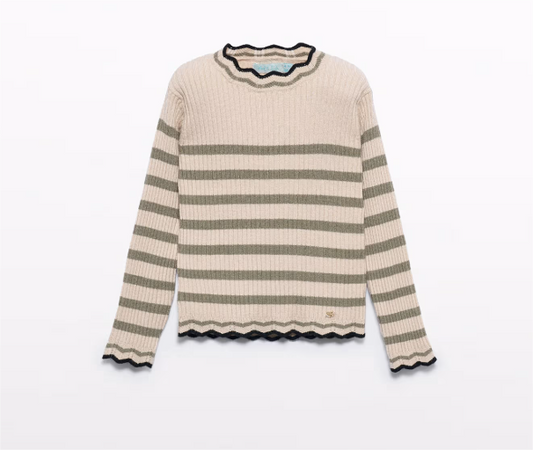 Olive Striped Ribbed Knit Turtleneck