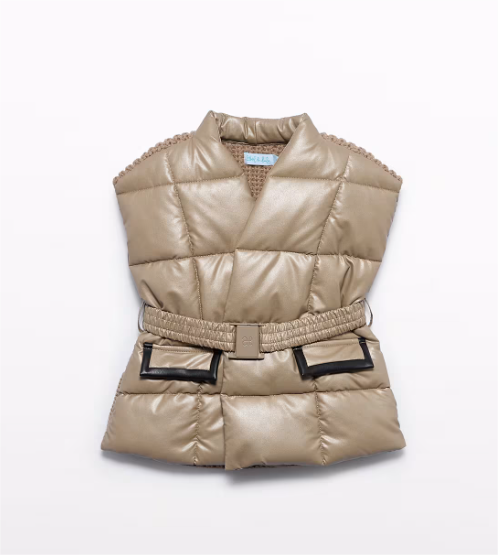 Oat Quilted Faux Leather Vest