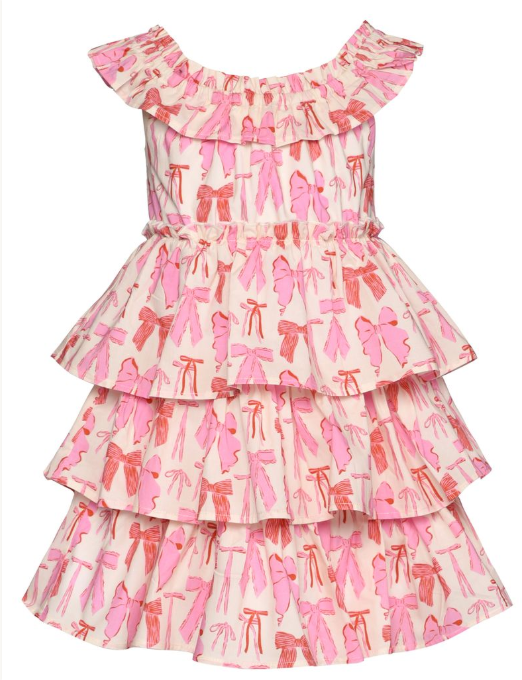 Bow Print Tiered Dress