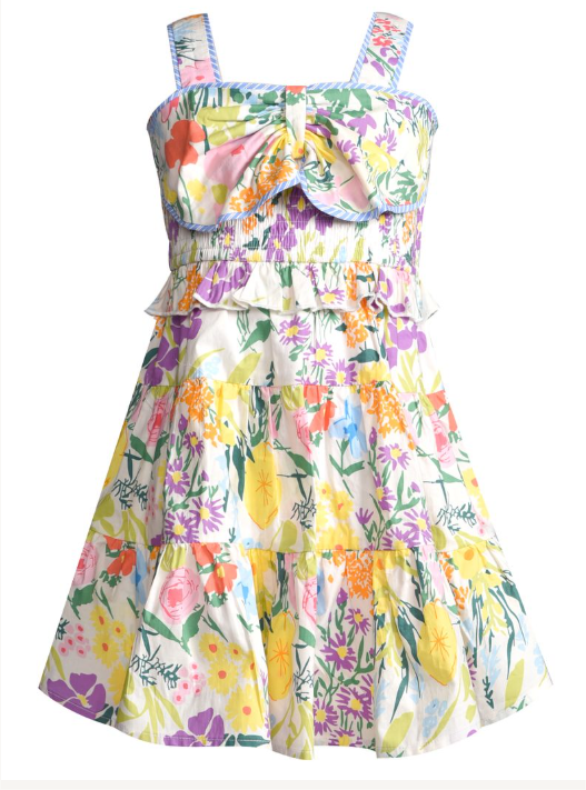 Floral Print Bow Tiered Dress
