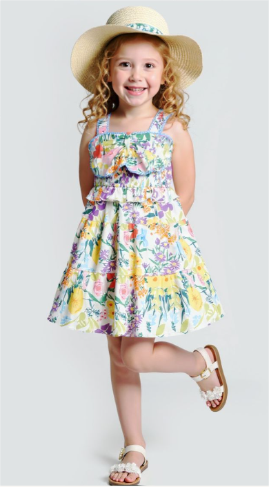 Floral Print Bow Tiered Dress