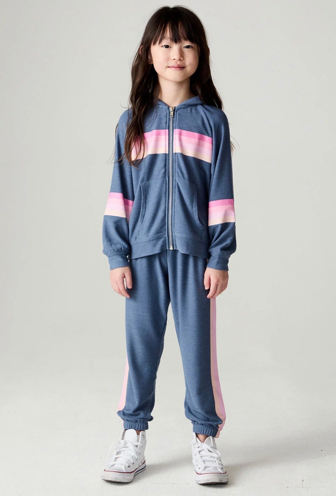 Navy Multi Stripes Girls Hoodie