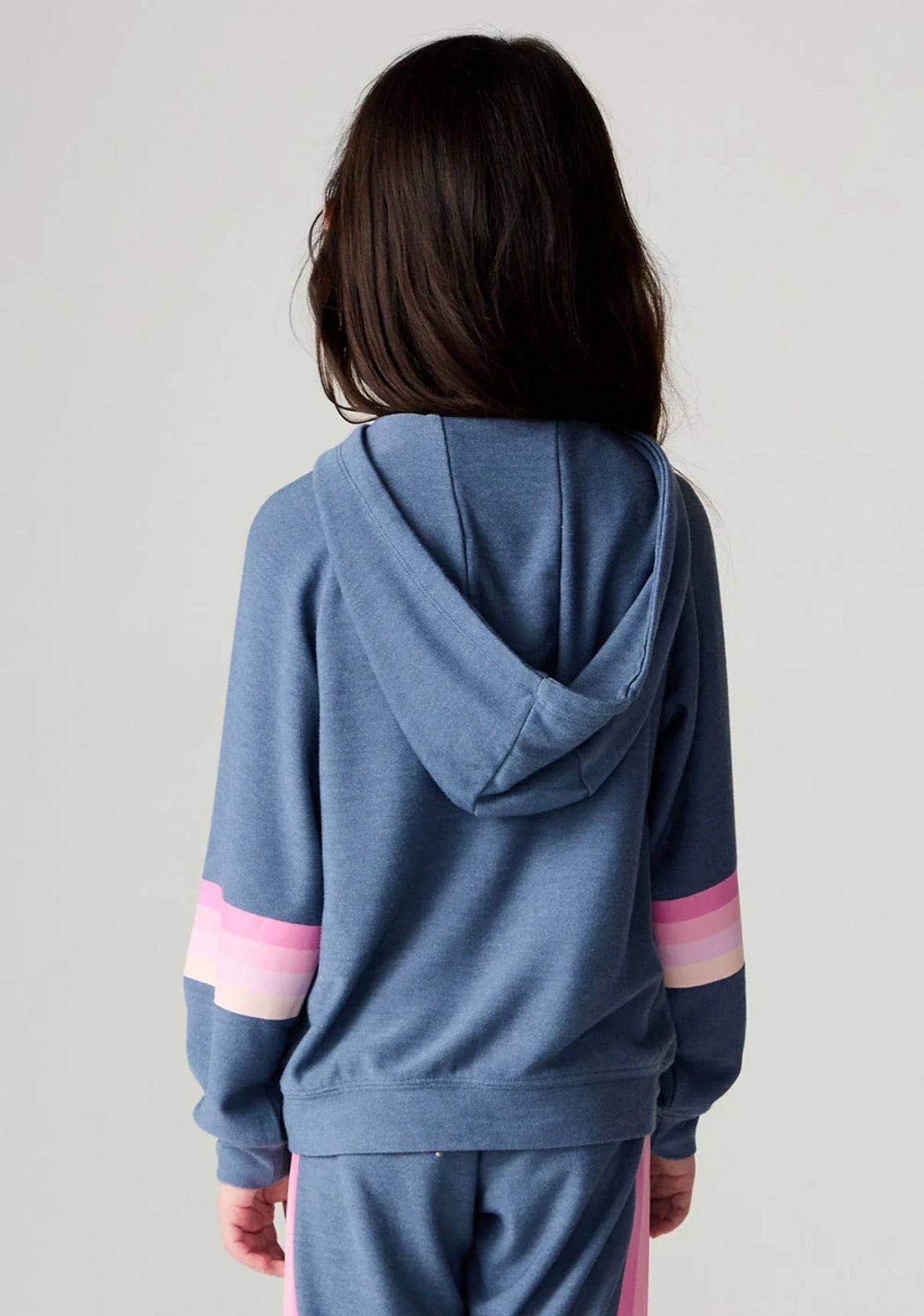 Navy Multi Stripes Girls Hoodie