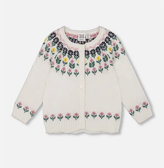 Off-White w/ Floral Pattern Cardigan