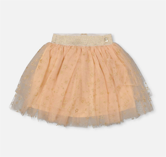 Beige Glittering Mesh Skirt