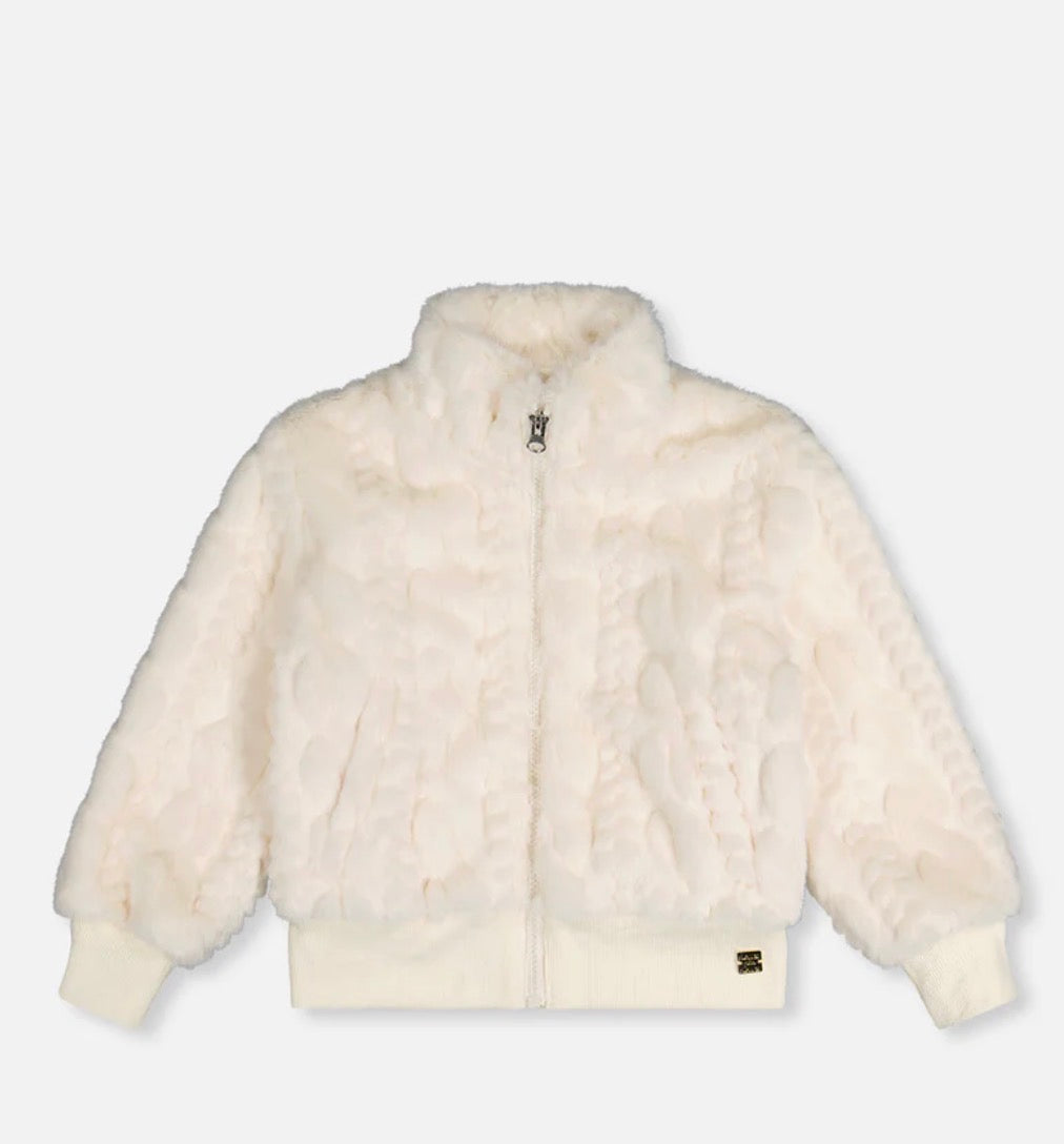 Beige Faux Fur Jacquard Jacket