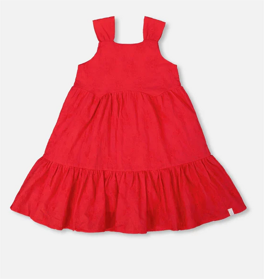 Red Tiered Eyelet Dress