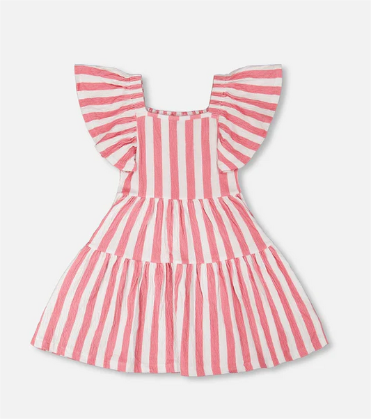 White & Pink Stripes Crinkle Dress