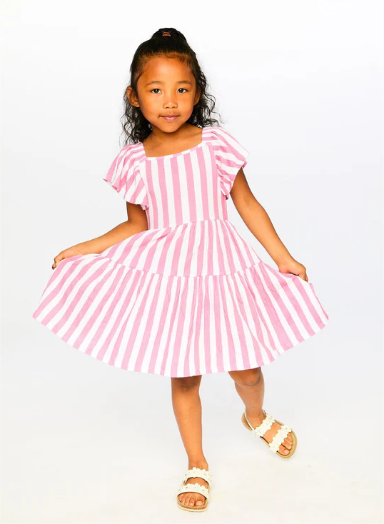 White & Pink Stripes Crinkle Dress