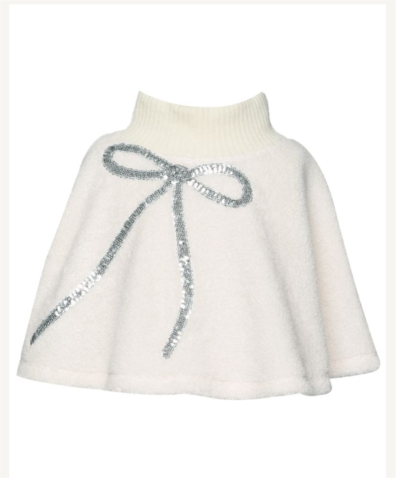 Ivory Sherpa Poncho w/Bow Seq