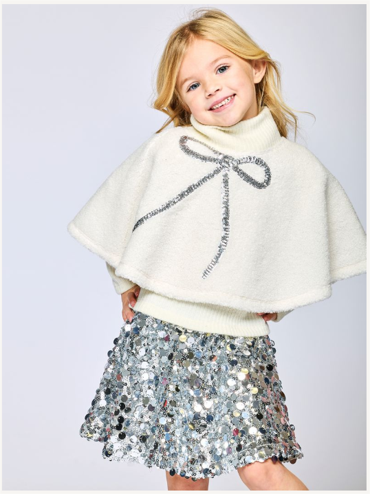 Ivory Sherpa Poncho w/Bow Seq