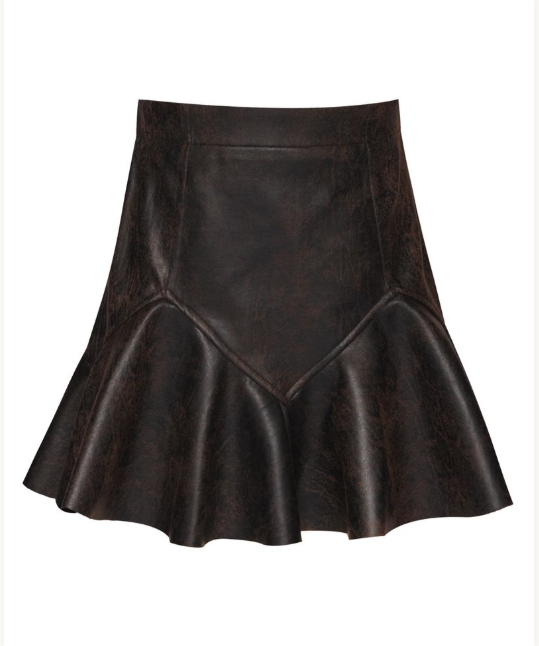 Brown Faux Suede Flare Skirt