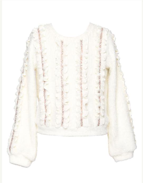 Ivory Fuzzy Sequin Sweater
