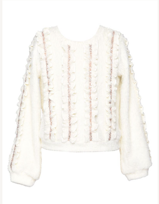 Ivory Fuzzy Sequin Sweater