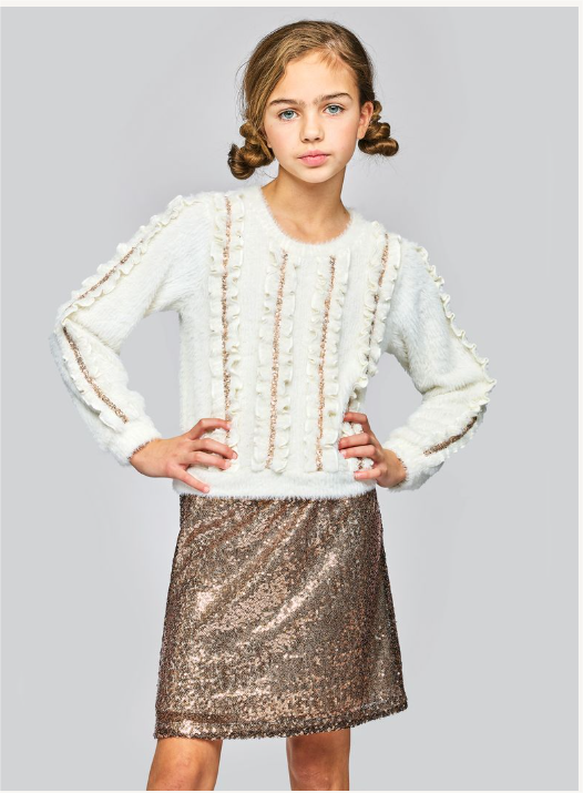 Ivory Fuzzy Sequin Sweater