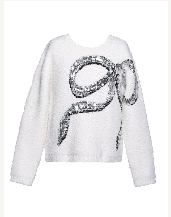 Ivory Sweater w/Seq Emb Bow