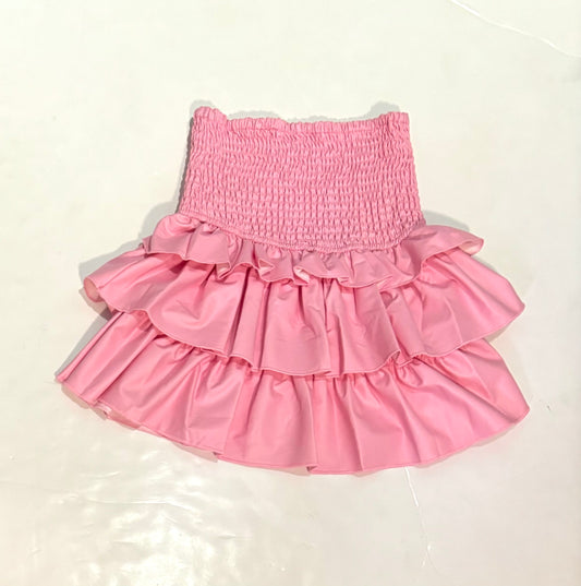 Pink Leather Tired Mini Skirt