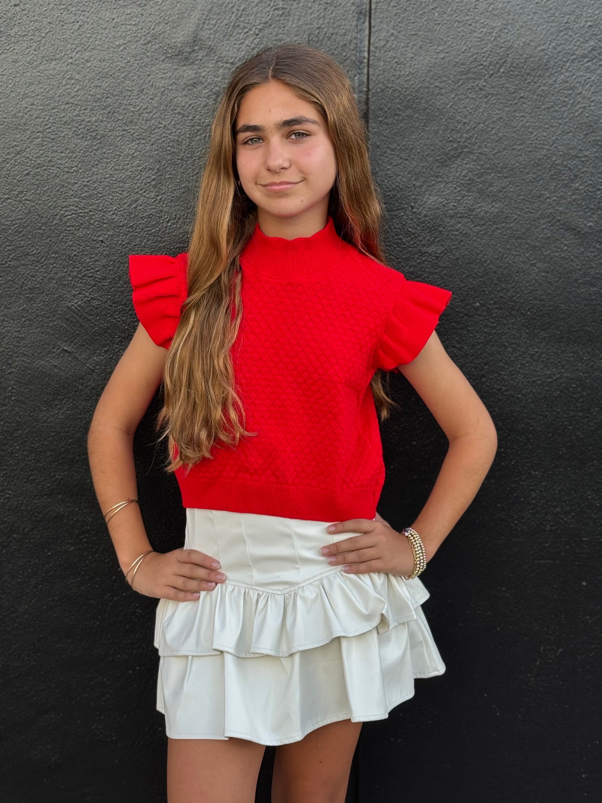 Red Knit Ruffle Top