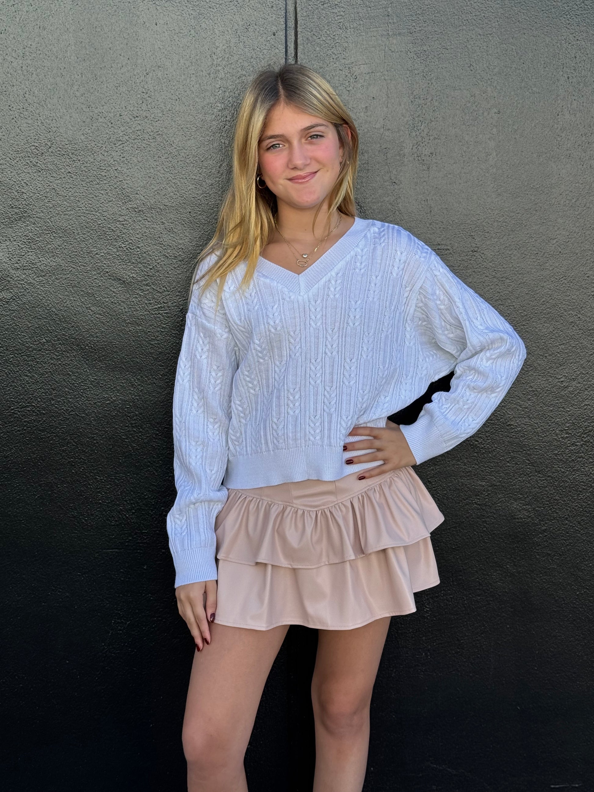 Pink Faux Leather Ruffle Skort