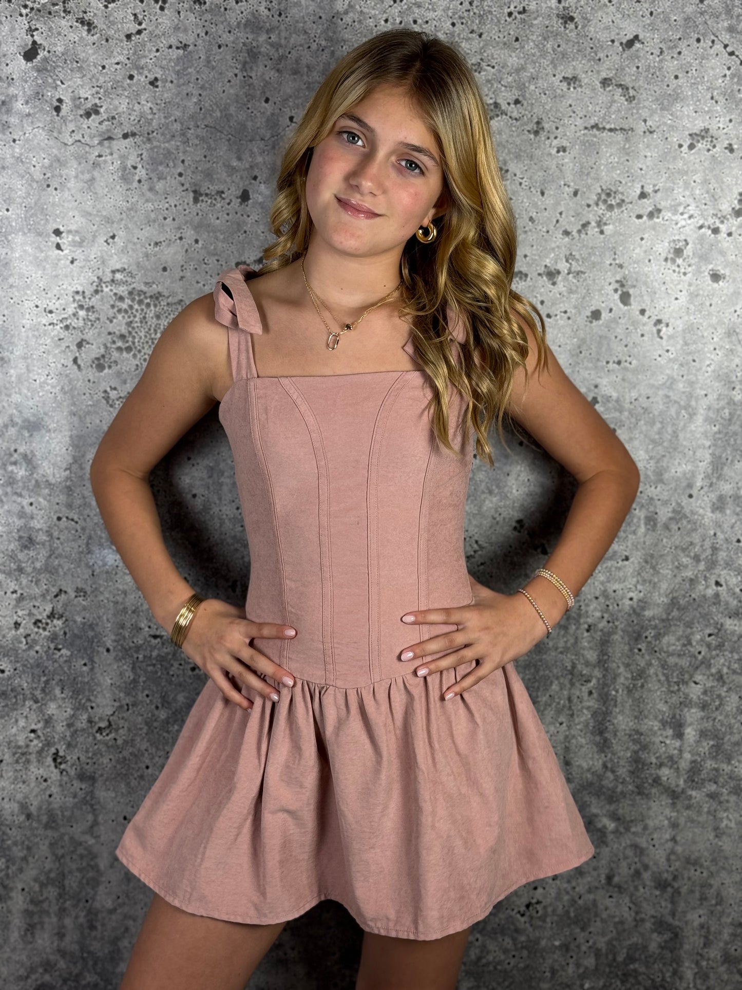 Pink Tie Straps Ruffle Dress