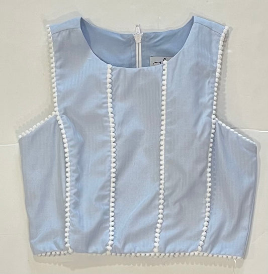 Blue Pom Pom Trim Top
