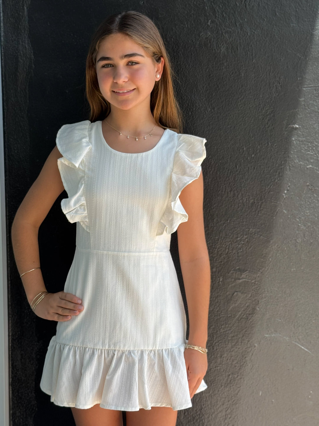 White ruffle Sleeve Dress