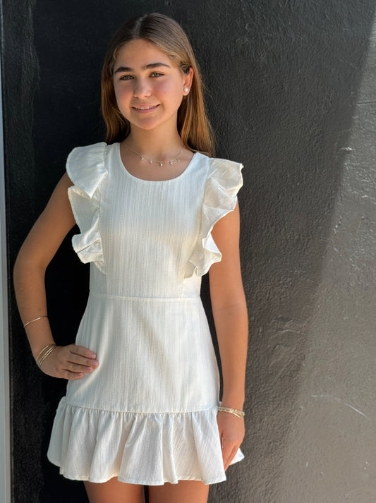 White ruffle Sleeve Dress