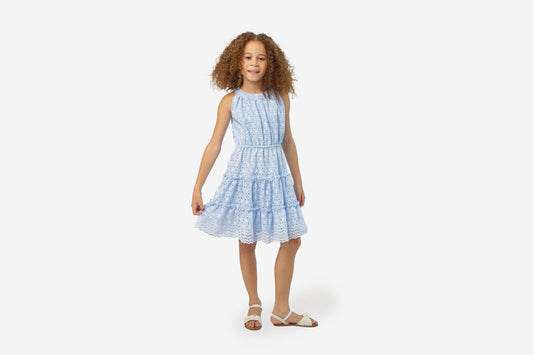 Blue Eyelet Tier Dress