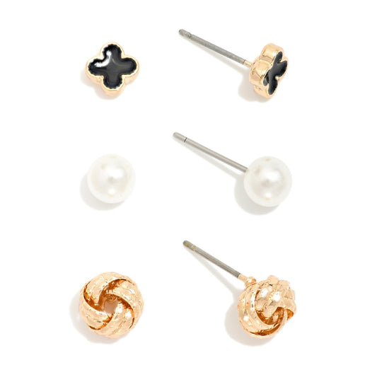 3 Stud Earrings w/Pearls