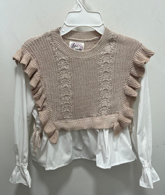Taupe/White Vest w/Poplin Sleeve