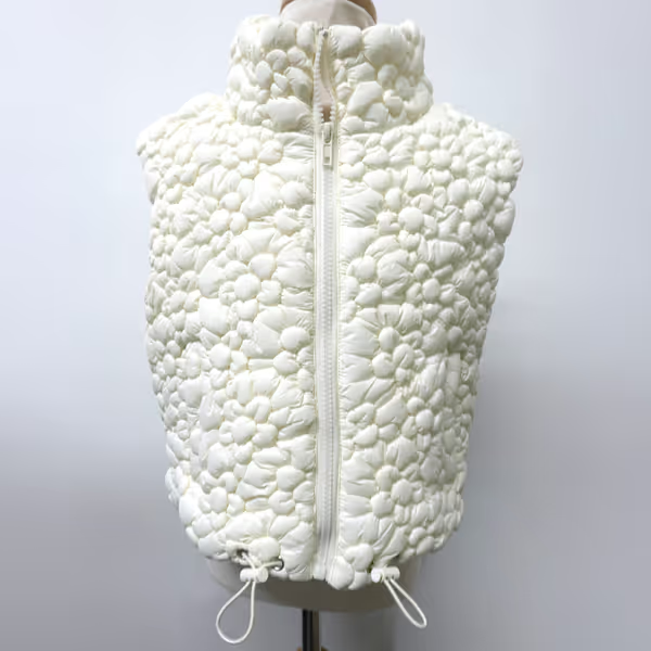 Cream Flower Embo Puffer Vest