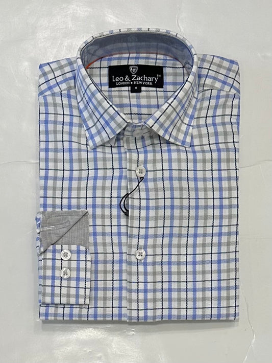 Grey Blue Navy Plaid Button Up