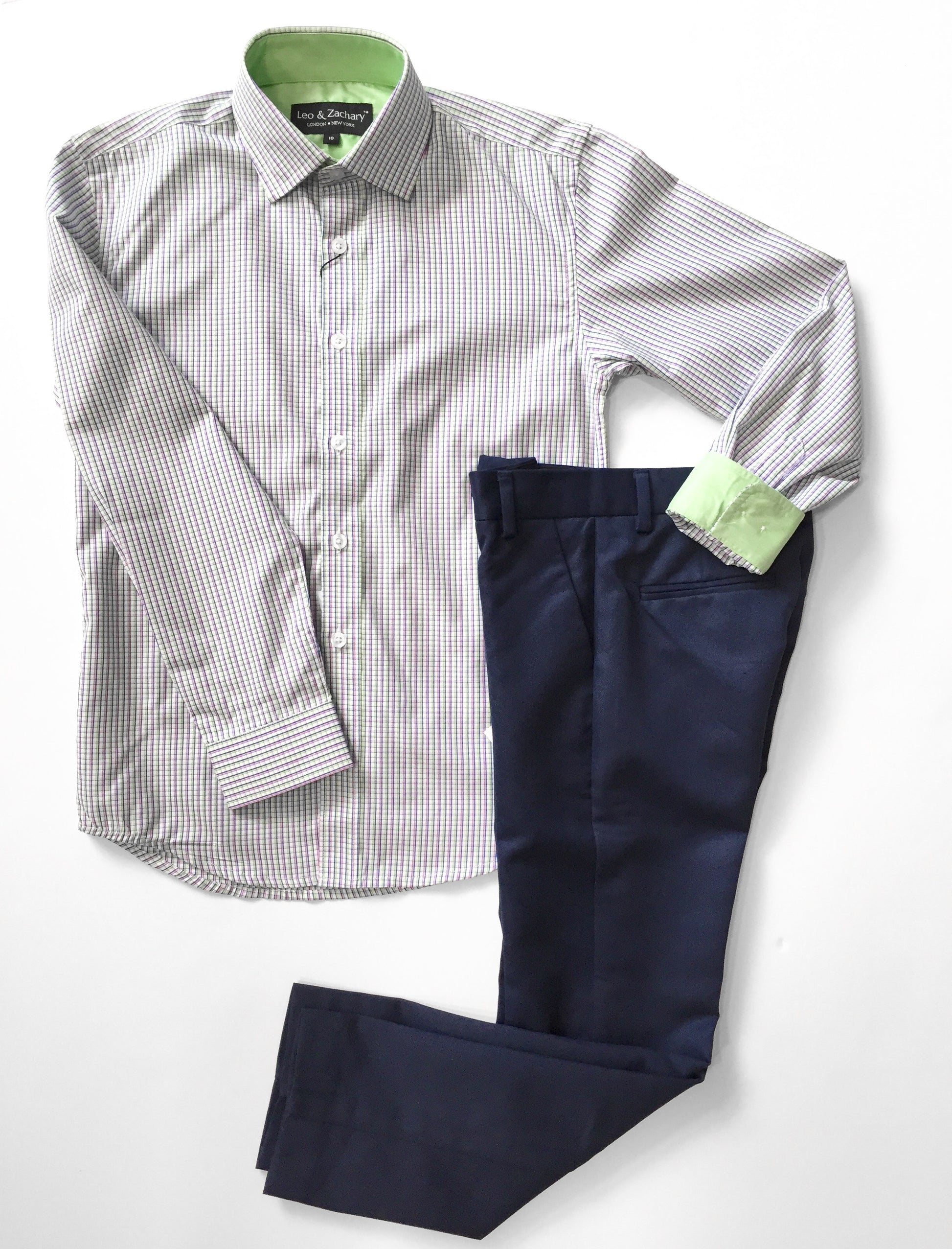 L/S Plaid Dress Shirt Blue/Lime/Lilac