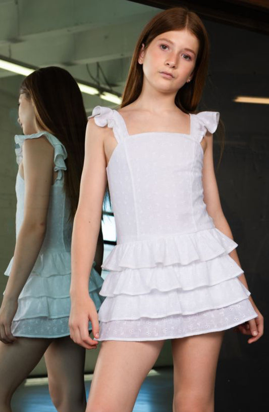 White Tiered Skirt Ruffle Romper