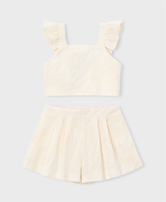 Cream Ruffled Shorts & Top Set