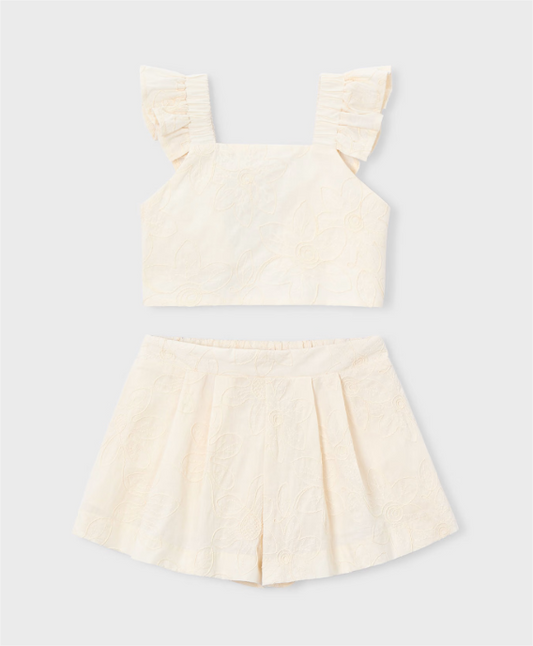 Cream Ruffled Shorts & Top Set