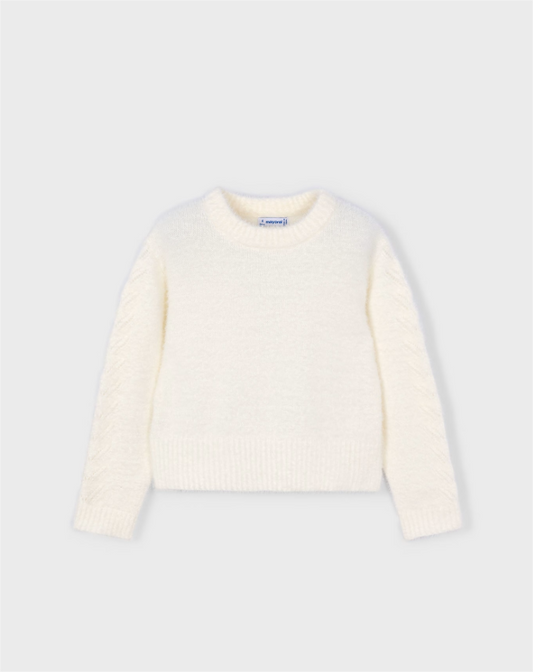 Ecru Faux Fur Knit Sweater
