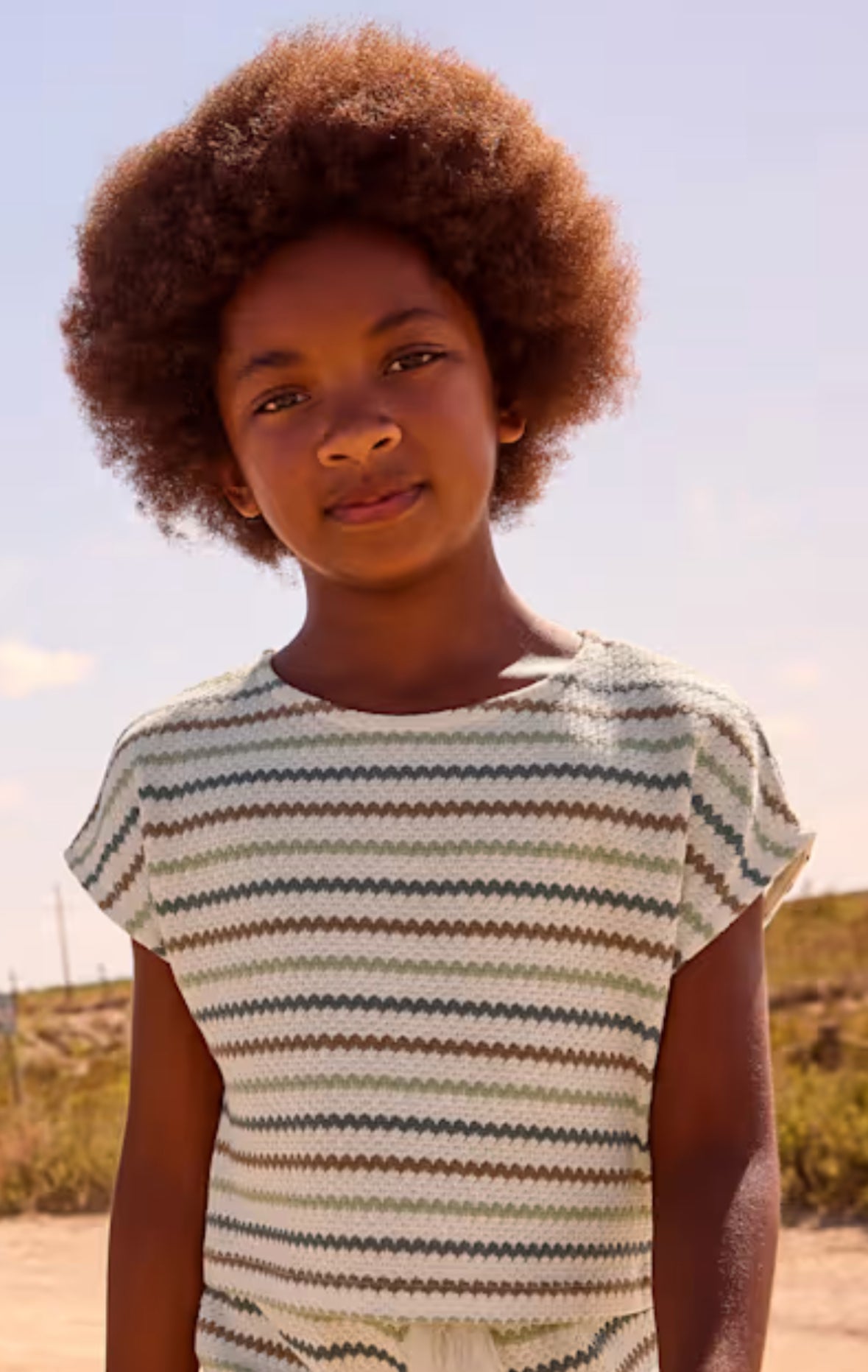 Bone Clay Stripe Crochet Top