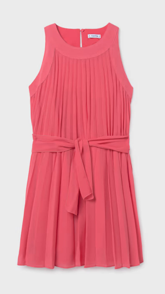 Coral Pleated Dress