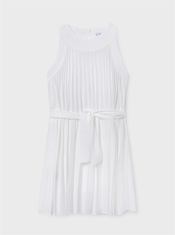 White Natural Pleated Dress