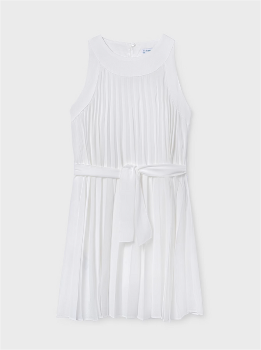 White Natural Pleated Dress