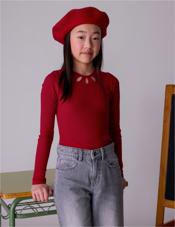 Red L/S Ribbed Shirt