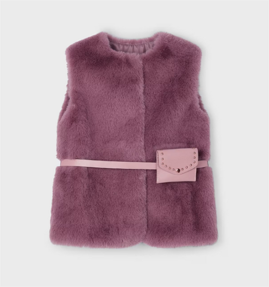 Plum Fur Vest With Belt