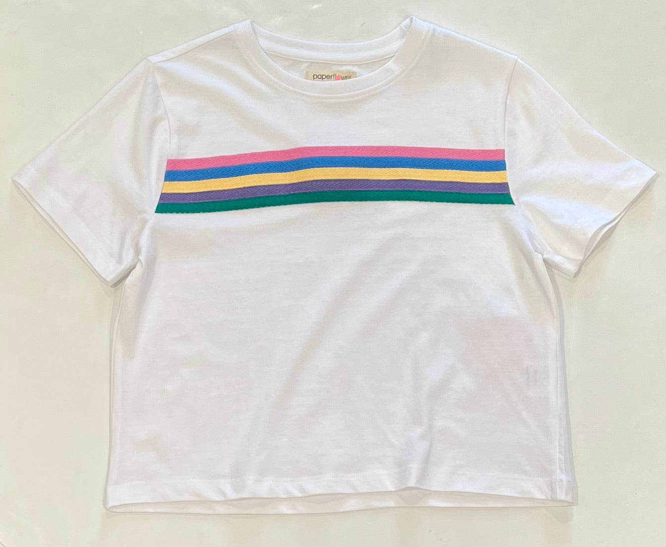 White Multi Color Stripe Tee