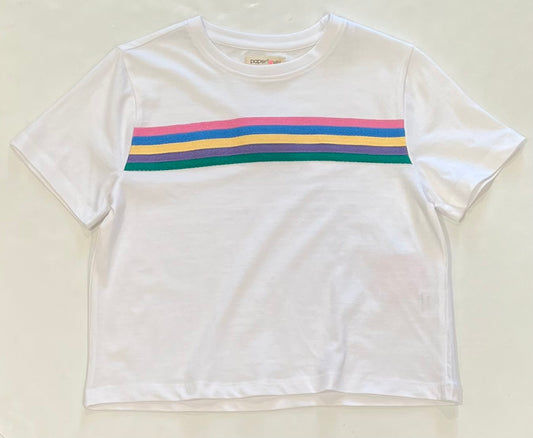 White Multi Color Stripe Tee