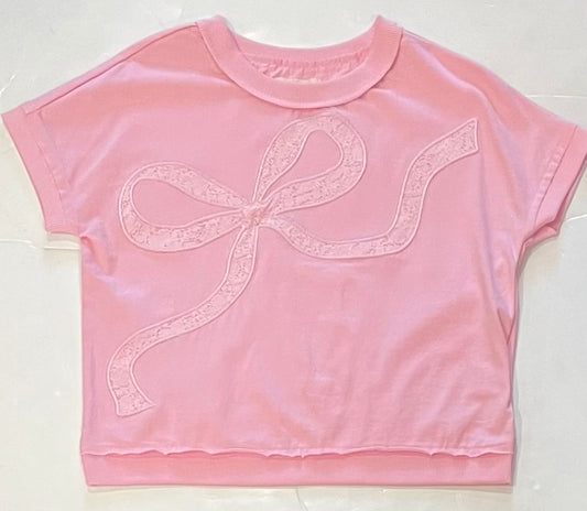 Floral Lace Applique Bow w/Crossed Back