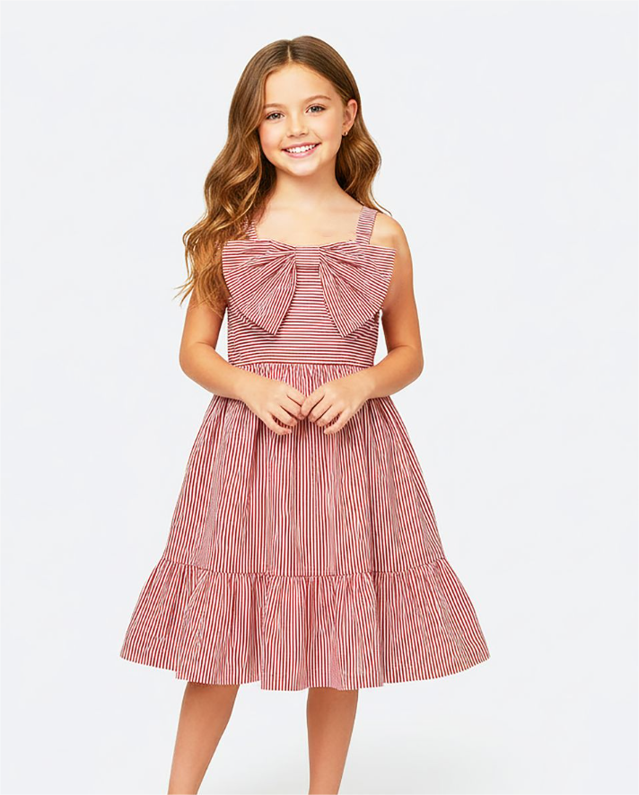 Red & White Stripe Dress w/Bow Detail